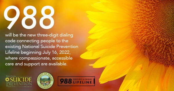 988 Línea de Vida para Crisis y Suicidio Estará Disponible Para el Condado de Tulare